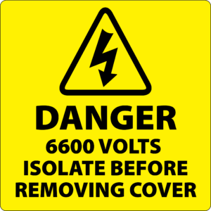 Danger 6600 Volts Isolate Supply Labels 100x100mm